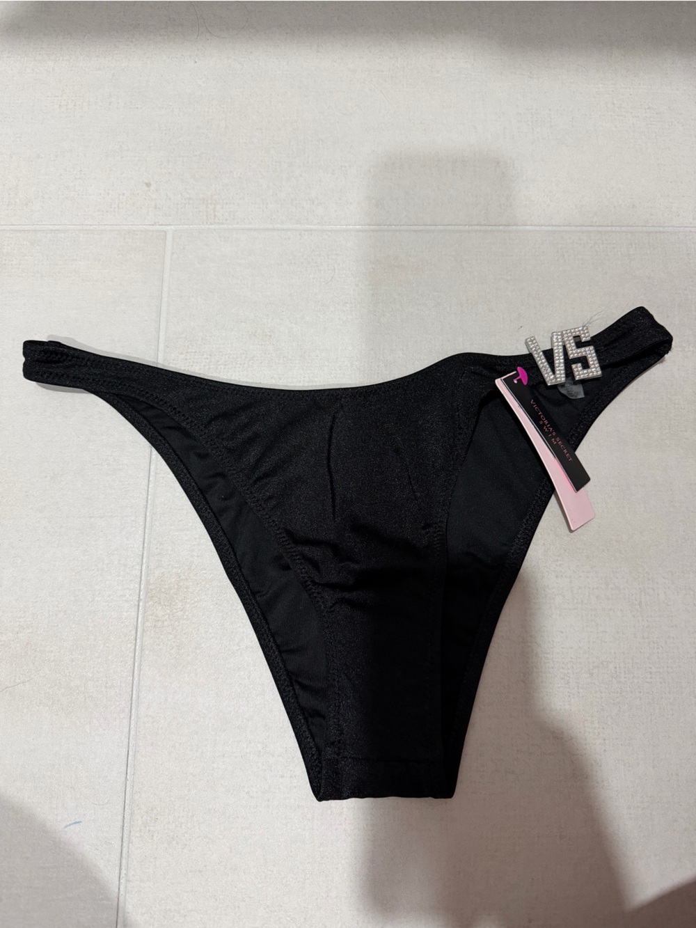 Victoria's Secret Black Brazilian Bikini Bottoms with Rhinestone VS Charm Size S